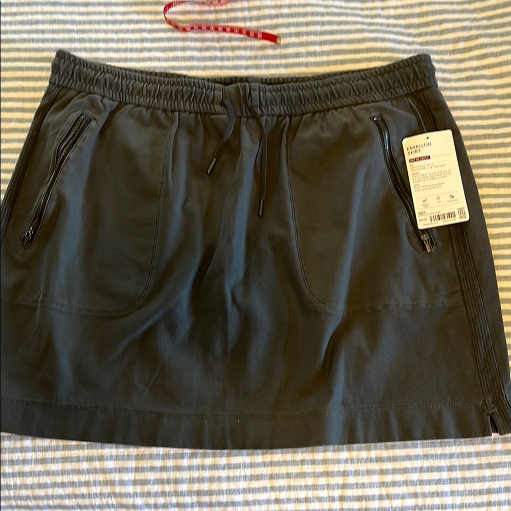 Gray Drawstring Skirt with Zipper Pockets